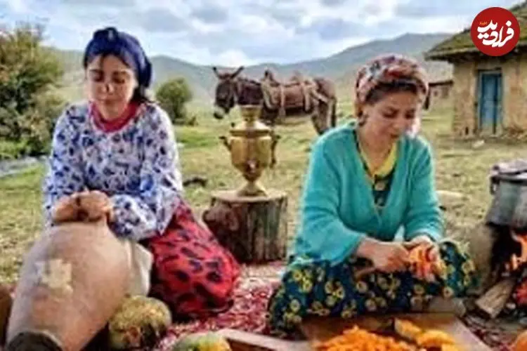 ببینید| غذای روستایی در ایران؛ پخت کدو پلو و تهیه کره در طبیعت