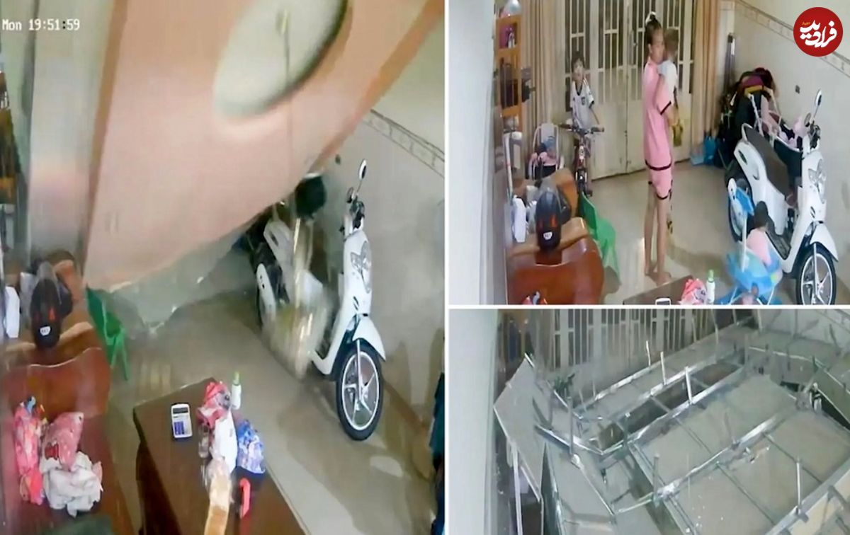 (ویدئو) نجات دراماتیک بچه سوار روروک قبل از ریزش سقف خانه