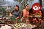 ببینید| غذای روستایی در ایران؛ مراحل دیدنی پخت پیتزای مرغ و اسفناج در بشکه
