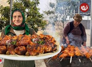 (ویدئو) غذای روستایی در آذربایجان؛ تهیه جوجه کباب و قارچ کبابی