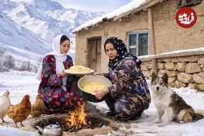 ببینید| غذای روستایی در افغانستان؛ پخت گل کلم پلو در هوای برفی روستا