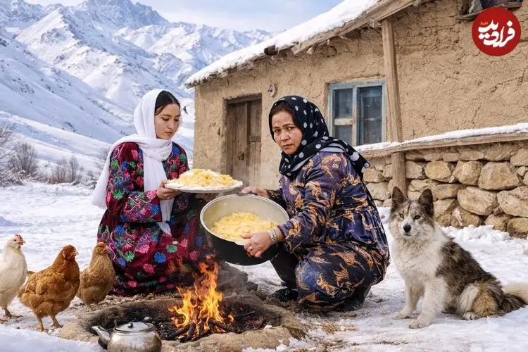 ببینید| غذای روستایی در افغانستان؛ پخت گل کلم پلو در هوای برفی روستا