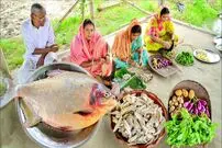 ببینید؛ غذای روستایی در هند؛ پخت خوراک ماهی با اسفناج