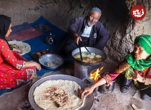 ببینید؛ غذای روستایی در افغانستان؛ پخت چپلی کباب توسط خانواده افغان در غار
