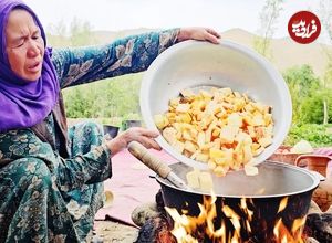 ببینید؛ غذای روستایی در افغانستان؛ پخت خوراک بادمجان و سیب زمینی در طبیعت