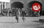 عکس| سفر به ایران قدیم؛ «شترها و کامیون‌ها» در یک گاراژ در سبزوار؛ سال 1313