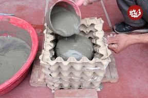 ببینید؛ نحوه ساخت یک گلدان متفاوت با شانه تخم مرغ و سیمان 
