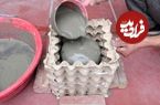 ببینید؛ نحوه ساخت یک گلدان متفاوت با شانه تخم مرغ و سیمان 
