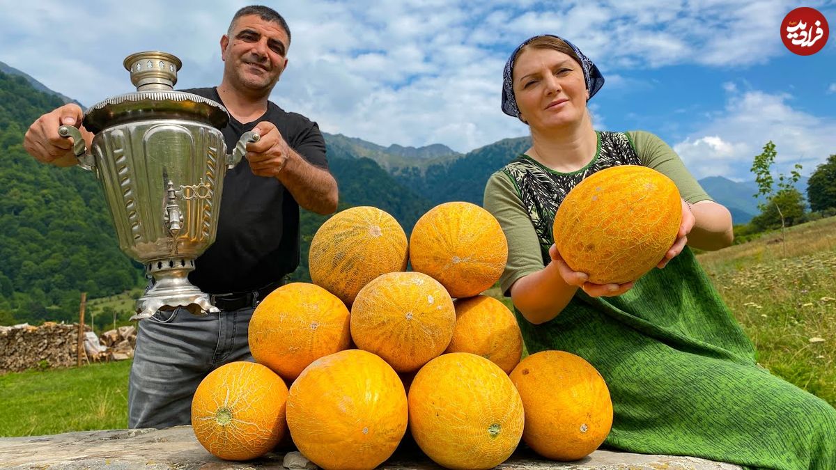 ببینید؛ غذای روستایی در آذربایجان؛ تهیه مربای ملون و پخت کروسان در طبیعت