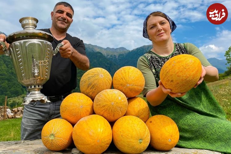 ببینید؛ غذای روستایی در آذربایجان؛ تهیه مربای ملون و پخت کروسان در طبیعت