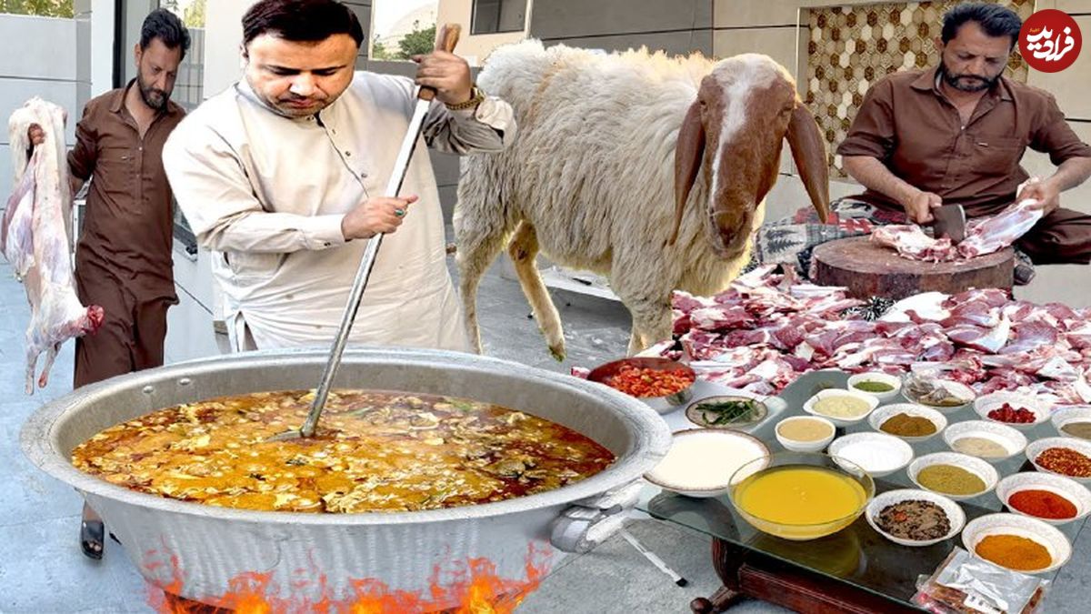 ببینید؛ غذای خیابانی در هند؛ پخت چلو گوشت بز در حیدرآباد