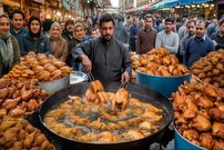ببینید؛ غذای خیابانی در پاکستان؛ پخت مرغ به روش متفاوت پیشاوری ها
