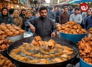 ببینید؛ غذای خیابانی در پاکستان؛ پخت مرغ به روش متفاوت پیشاوری ها