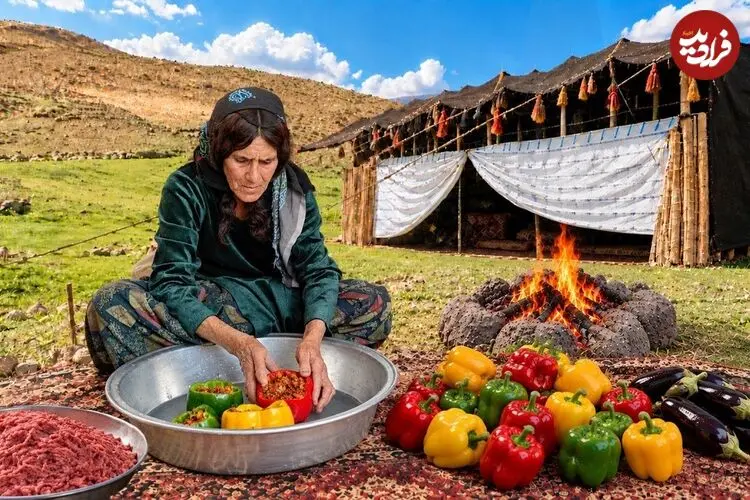 ببینید| غذای روستایی در ایران؛ پخت دلمه توسط یک بانوی عشایر و در طبیعت