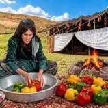 ببینید| غذای روستایی در ایران؛ پخت دلمه توسط یک بانوی عشایر و در طبیعت