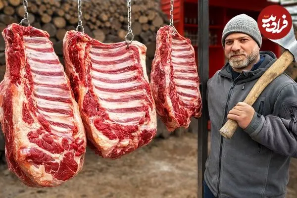 ببینید| غذای روستایی در آذربایجان؛ کباب کردن دنده گاو روی آتش و در طبیعت روستا