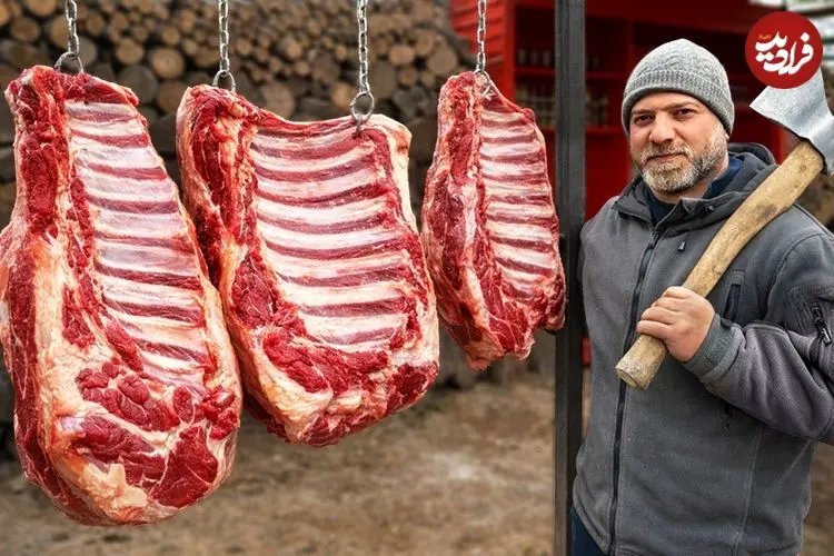 ببینید| غذای روستایی در آذربایجان؛ کباب کردن دنده گاو روی آتش و در طبیعت روستا