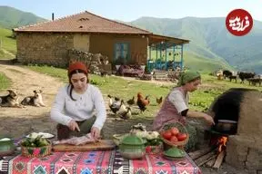 ببینید| غذای روستایی در ایران؛ پخت پیراشکی گوشت با ران بره در طبیعت زیبای گیلان