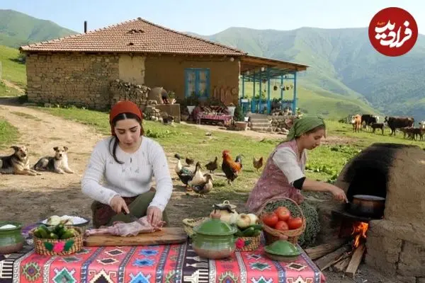 ببینید| غذای روستایی در ایران؛ پخت پیراشکی گوشت با ران بره در طبیعت زیبای گیلان