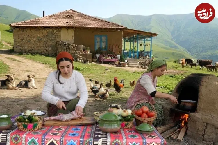 ببینید| غذای روستایی در ایران؛ پخت پیراشکی گوشت با ران بره در طبیعت زیبای گیلان