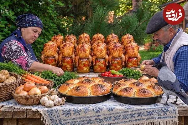 ببینید| غذای روستایی در آذربایجان؛ پخت مرغ به روشی متفاوت و در شیشه