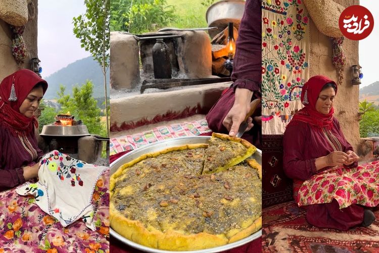 ببینید؛ غذای روستایی در ایران؛ پخت یک نان محلی با آرد، سیر، کره و بادمجان کبابی