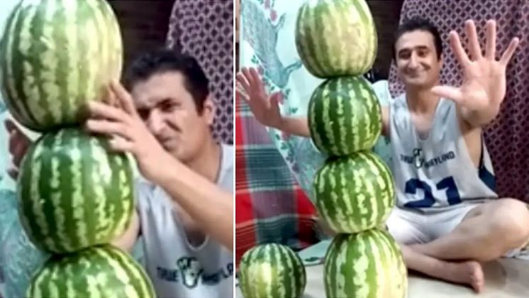 مهندس ایرانی رکورد جهانی «چیدن هندوانه روی هم» را به دست آورد! (ویدئو)