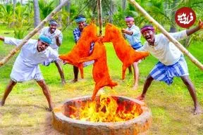 ببییند| غذای روستایی در هند؛ پخت بریانی با 3 بز در تنور زیر زمینی