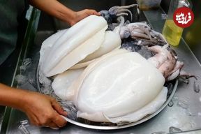 ببینید؛ غذای خیابانی در تایلند؛ کباب ماهی مرکب طعم دار شده در بانکوک