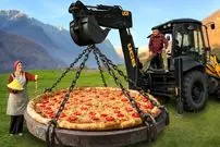 ببینید| غذای روستایی در آذربایجان؛ پخت یک پیتزای غول پیکر و حمل آن با بیل مکانیکی