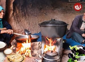 ببییند؛ غذای روستایی در افغانستان؛ پخت پلو خورشت بادمجان در غار