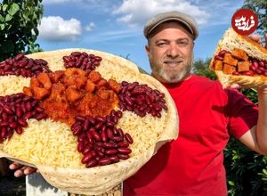 ببینید؛ غذای روستایی در آذربایجان؛ پخت یک چلو خورشت متفاوت با گوشت و بادمجان