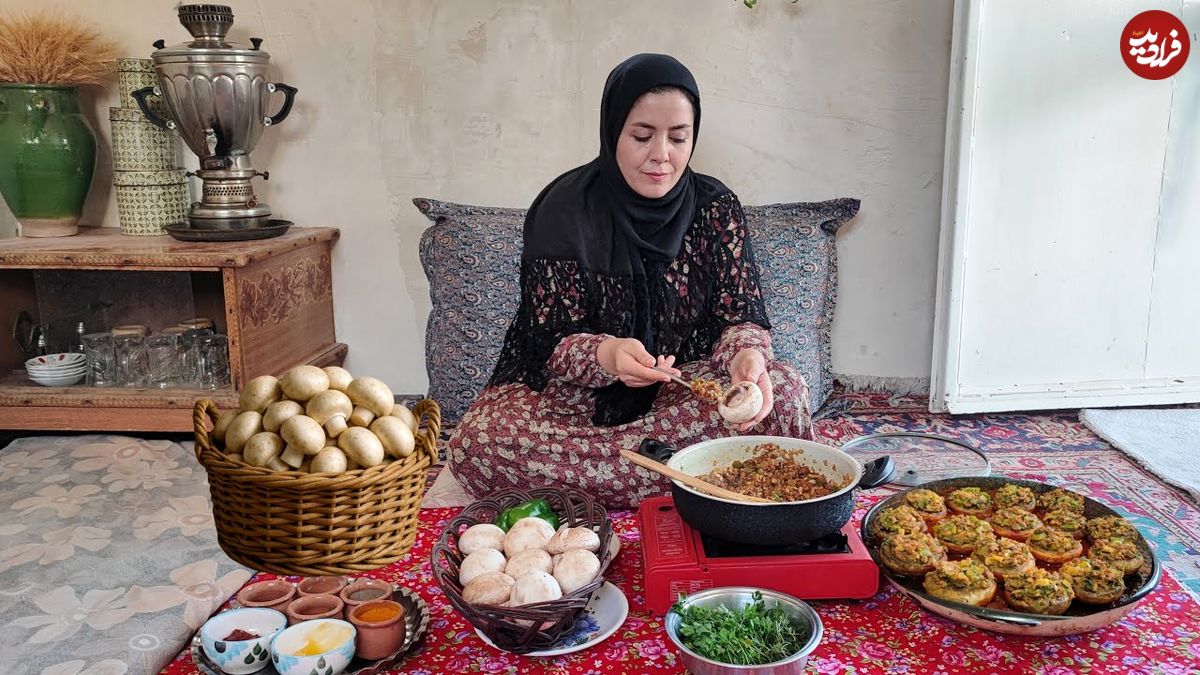ببینید؛ غذای روستایی در ایران تهیه دلمه قارچ به روش یک بانوی روستایی