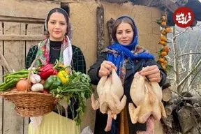 ببینید| غذای روستایی در ایران؛ پخت غذاهای سنتی با خروس و مرغ محلی