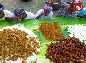 (ویدئو) غذای روستایی در هند؛ پخت 80 کیلوچلو گوشت و چلو ماهی