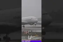 (ویدئو) فرود مقتدرانه ایرباس A380 بزرگترین هواپیمای مسافربری جهان در برف