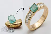 (ویدئو) فرآیند دیدنی ساخت حلقه با طلای 18 عیار و نگین زمرد
