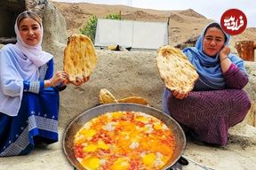 ببینید؛ غذای روستایی در افغانستان؛ پخت املت و نان سنتی در تنور گِلی در بامیان