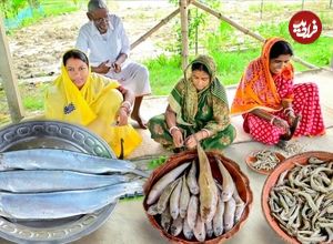 ببینید؛ غذای روستایی در هند؛ پخت خوراک سنتی با ماهی رامچلا و میگو