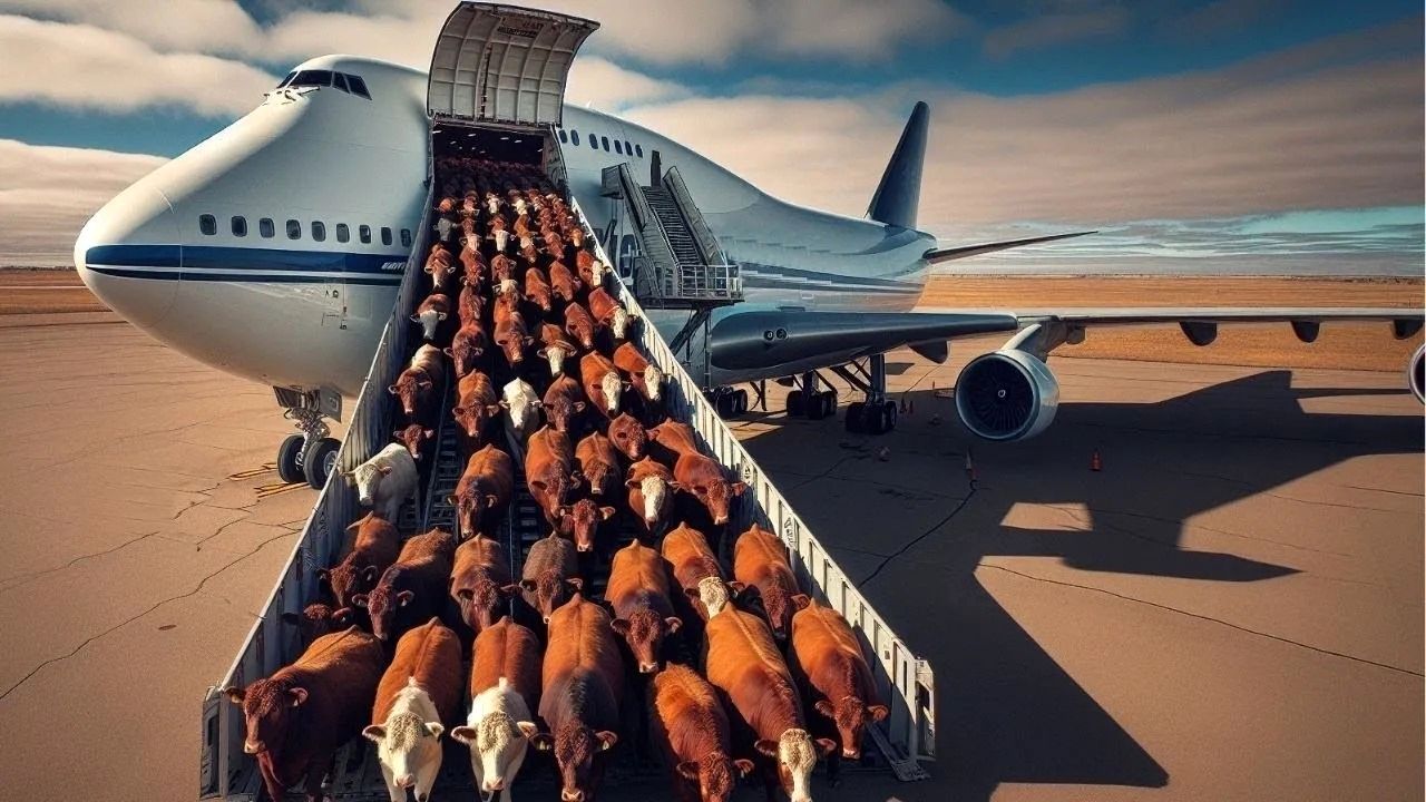 (ویدئو) چگونه هزاران گاو و گوسفند با هواپیما صادر می شوند؟