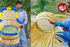 ببینید| روند ساخت یک صندلی زیبا و مقاوم با چوب بامبو به روش جوان پاکستانی