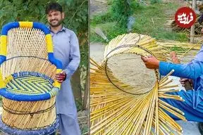 ببینید| روند ساخت یک صندلی زیبا و مقاوم با چوب بامبو به روش جوان پاکستانی