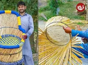 ببینید| روند ساخت یک صندلی زیبا و مقاوم با چوب بامبو به روش جوان پاکستانی