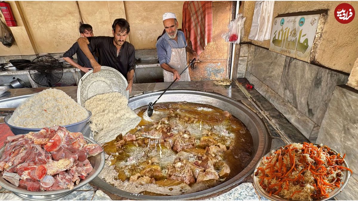 ببینید؛ غذای خیابانی در پاکستان؛ پخت 200 کیلو کابلی پلوی پرطرفدار در پیشاور