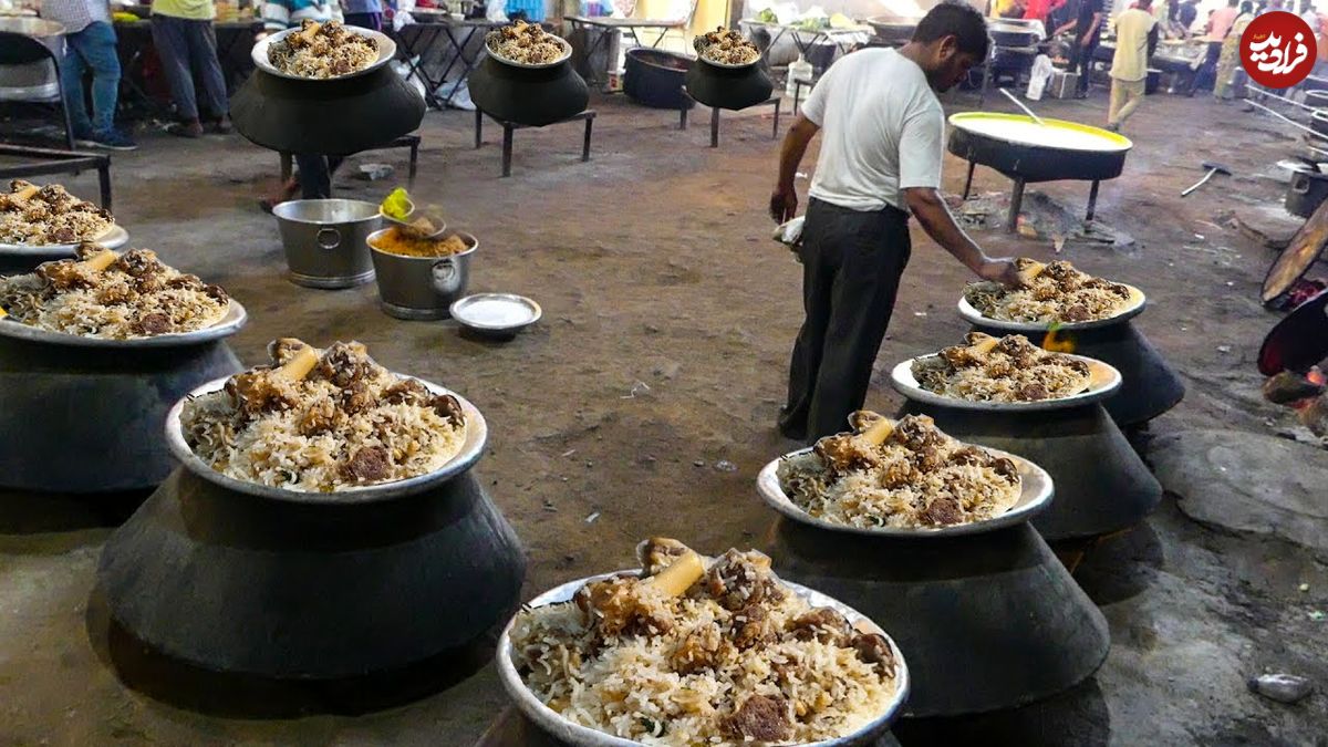 ببینید؛ غذای خیابانی در هند؛ پخت چلو گوشت و بریانی گوشت در حیدرآباد