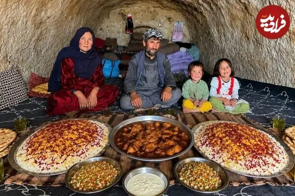 ببینید| غذای روستایی در افغانستان؛ تهیه زرشک پلو با مرغ در غار