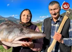 ببینید| غذای روستایی در آذربایجان؛ پخت سوپ با تاس ماهی خاویاری