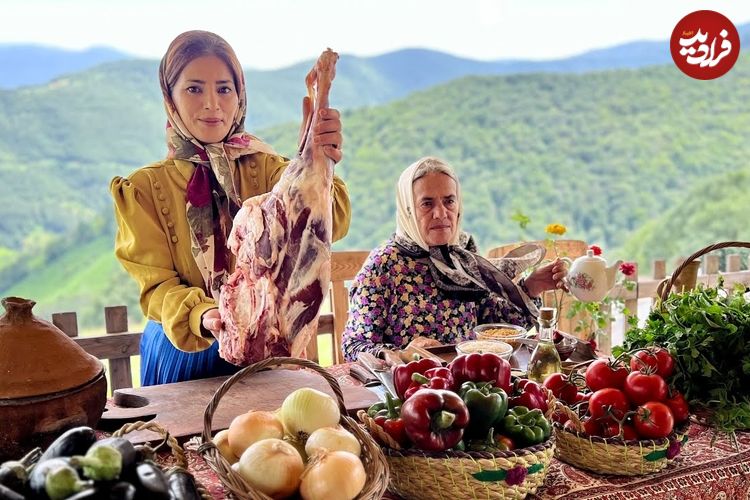 ببینید؛ غذای روستایی در گیلان؛ پخت دلمه فلفل، بادمجان و گوجه فرنگی