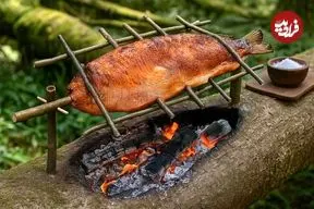 ببینید| غذای روستایی در آمریکا؛ صید ماهی و کباب کردن آن روی آتش