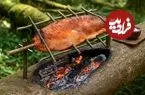 ببینید| غذای روستایی در آمریکا؛ صید ماهی و کباب کردن آن روی آتش